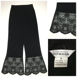 NWOT MISOOK Black Lace Bell Bottoms Pull On Crop/Ankle Knit Pant